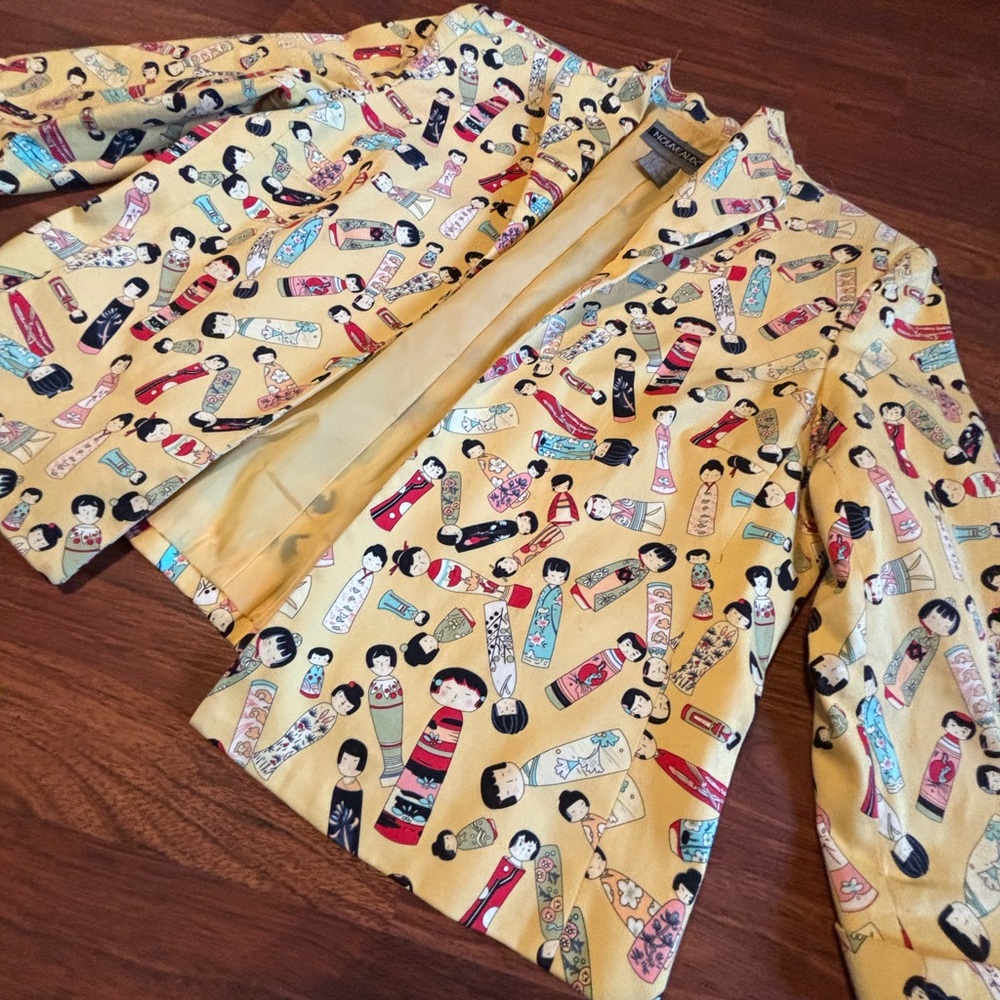 Vintage Nouveaux Kokeshi Doll Yellow Blazer Jacket Women’s Size 10